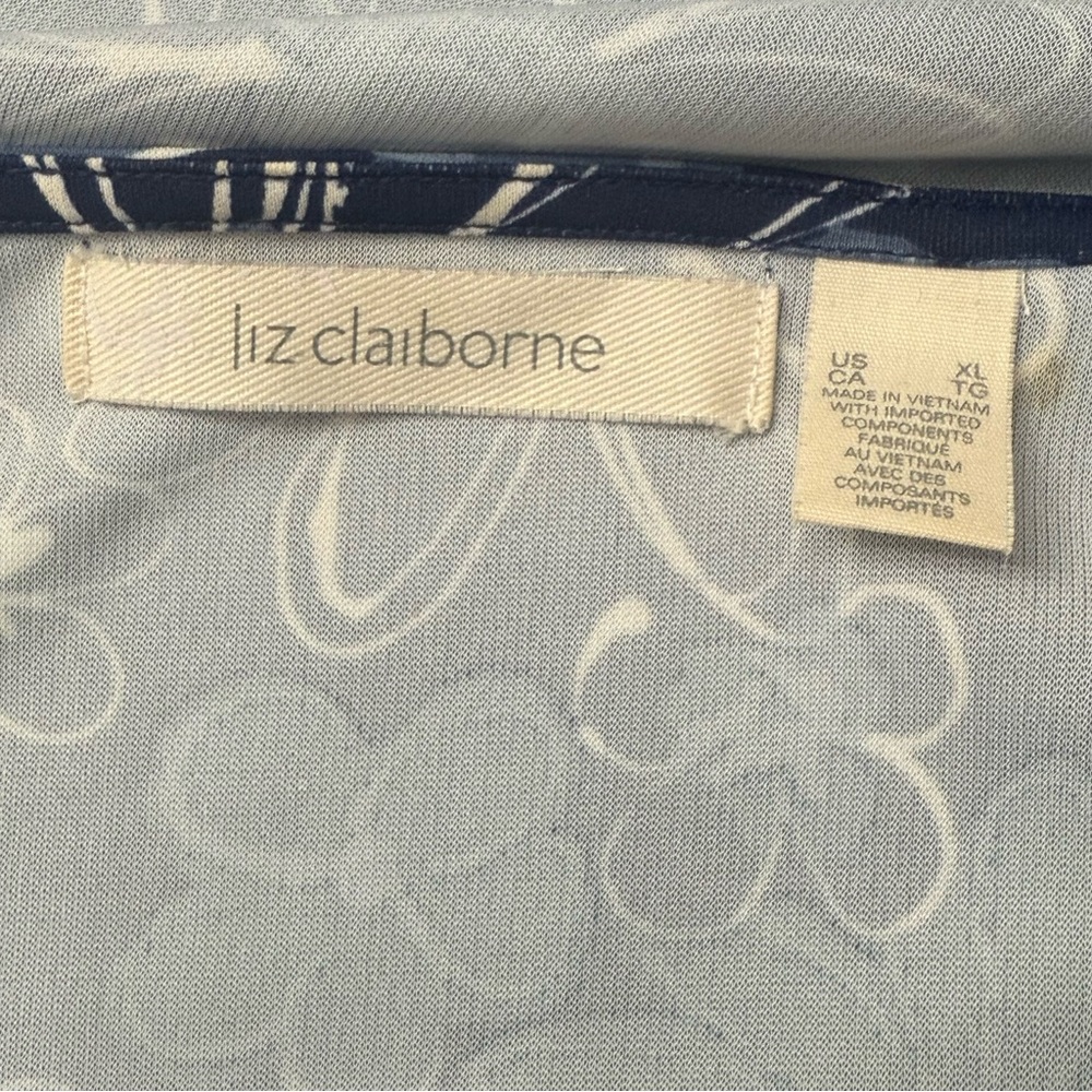 Liz Claiborne Women's 3/4 Sleeve Floral Print V-Neck Front Faux Wrap Dress, Blue - Picture 3 of 7